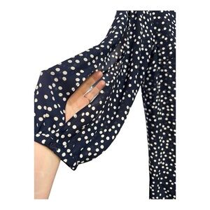 Navy Polka Dot Wide Split Sleeve Blouse - Semi sheer Sz M